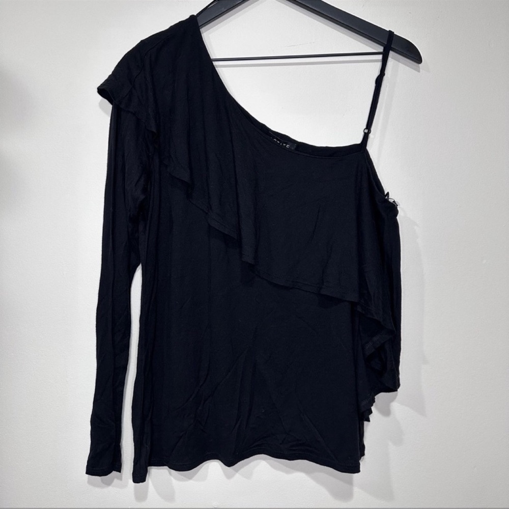 New 1 State Black Asymmetrical Long sleeve & sleeveless ruffle top